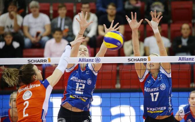 Stuttgart CEV Cup volleyball Alliance MTV Stuttgart vs VK UP Olomouc left Martina Michalíková Olomouc Debora van Daelen Paige TAPP Alliance