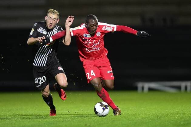TAIT Flavien (Angers) vs Jerome Roussillon (Montpellier) FOOTBALL : Sco Angers vs Montpellier - 1 4 coupe de la ligue - 10 01 2018 JBAutissier Panoramic 