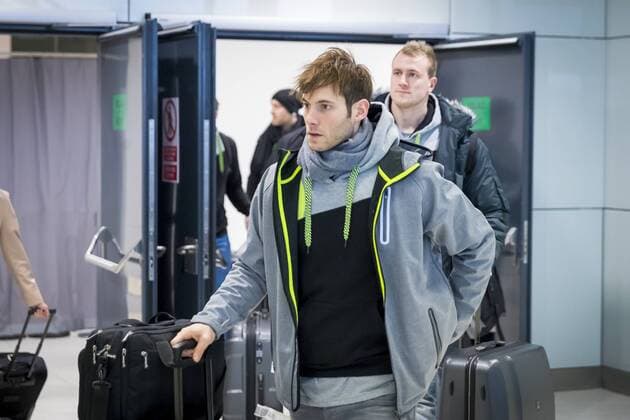Julius Kuehn and Uwe Gensheimer on arrival arrival of the German team in Zagreb handball EHF euro 2018 11 01 18 Zagreb Croatia Copyright: xAgentur54Gradx xFelixxKoenigx