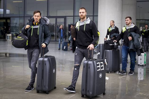 Patrick Groetzki and Andreas Wolff on arrival arrival of the German team in Zagreb handball EHF euro 2018 11 01 18 Zagreb Croatia Copyright: xAgentur54Gradx xFelixxKoenigx