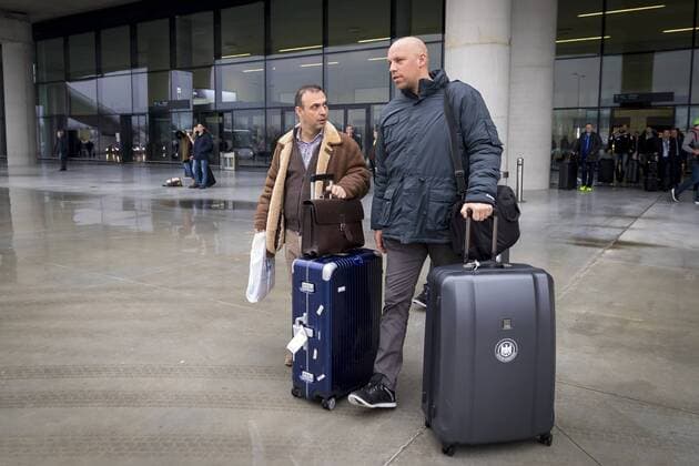 Bob Hanning and Axel Kromer on arrival arrival of the German team in Zagreb handball EHF euro 2018 11 01 18 Zagreb Croatia Copyright: xAgentur54Gradx xFelixxKoenigx