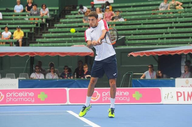 12th January 2018, Kooyong Lawn Tennis Club, Kooyong, Melbourne, Australia; Priceline Pharmacy Kooyong Classic tennis tournament; Pablo Carreno Busta of Spain returns the ball to Matt Ebden of Australia during the final of the Kooyong Classic  ActionPlus11970976