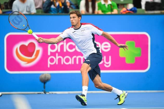 12th January 2018, Kooyong Lawn Tennis Club, Kooyong, Melbourne, Australia; Priceline Pharmacy Kooyong Classic tennis tournament; Pablo Carreno Busta of Spain returns a forehand to Matt Ebden of Australia during the final of the Kooyong Classic  ActionPlus11970989