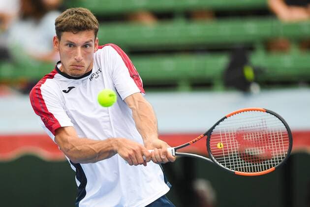 12th January 2018, Kooyong Lawn Tennis Club, Kooyong, Melbourne, Australia; Priceline Pharmacy Kooyong Classic tennis tournament; Pablo Carreno Busta of Spain returns the ball to Matt Ebden of Australia during the final of the Kooyong Classic  ActionPlus11971007