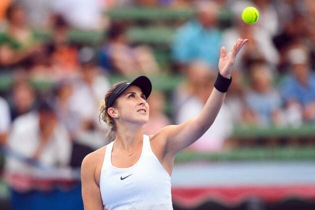 12th January 2018, Kooyong Lawn Tennis Club, Kooyong, Melbourne, Australia; Priceline Pharmacy Kooyong Classic tennis tournament; Belinda Bencic of Switzerland serving to Andrea Petkovic of Germany during the Women s final of the Kooyong Classic  ActionPlus11971009