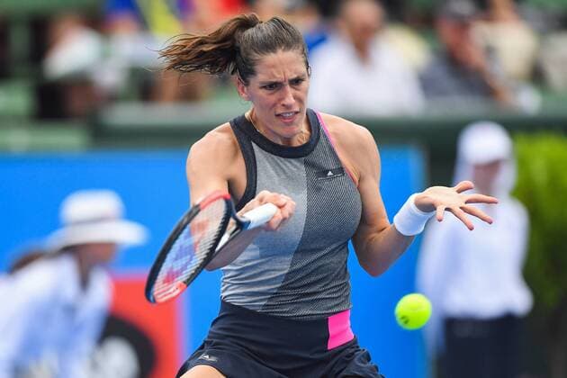 12th January 2018, Kooyong Lawn Tennis Club, Kooyong, Melbourne, Australia; Priceline Pharmacy Kooyong Classic tennis tournament; Andrea Petkovic of Germany returns the ball to Belinda Bencic of Switzerland during the Women s Kooyong Classic final  ActionPlus11971013