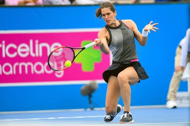 12th January 2018, Kooyong Lawn Tennis Club, Kooyong, Melbourne, Australia; Priceline Pharmacy Kooyong Classic tennis tournament; Andrea Petkovic of Germany returns to Belinda Bencic of Switzerland during the Women s Kooyong Classic final  ActionPlus11971020