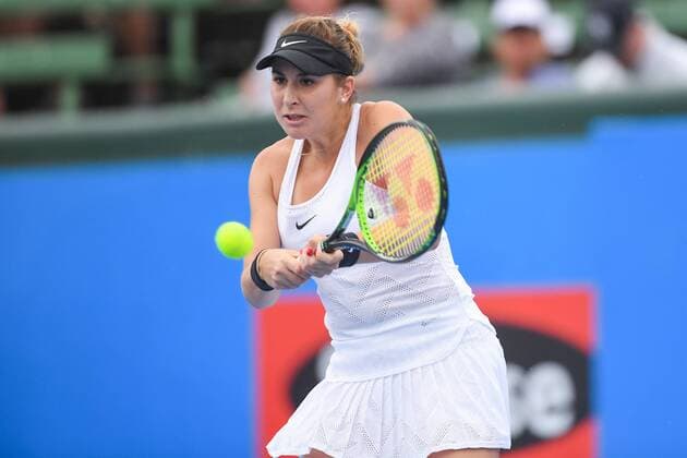 12th January 2018, Kooyong Lawn Tennis Club, Kooyong, Melbourne, Australia; Priceline Pharmacy Kooyong Classic tennis tournament; Belinda Bencic of Switzerland returns the ball to Andrea Petkovic of Germany during the Women s Kooyong Classic final  ActionPlus11971035