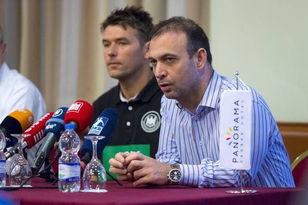 National coach Christian Prokop and Bob Hanning 1 Press Conference of the German national team in Zagreb handball EHF euro 2018 12 01 18 Zagreb Zagreb Croatia Hotel Panorama Copyright: xAgentur54Gradx xFelixxKoenigx