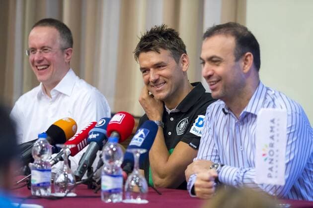 Spokesman Tim Oliver Kalle national coach Christian Prokop and Bob Hanning 1 Press Conference of the German national team in Zagreb handball EHF euro 2018 12 01 18 Zagreb Zagreb Croatia Hotel Panorama Copyright: xAgentur54Gradx xFelixxKoenigx