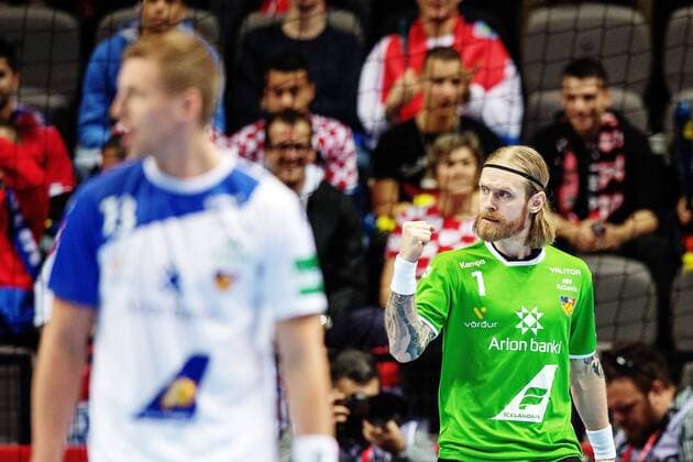 180112 Bjorgvin Gustavsson Iceland Pall malvakt rejoices in the handball match between Sweden and Iceland during Handball CHAMPIONSHIPS on 12 January 2018 2018 in Split  Copyright: LUDVIGxTHUNMAN BB180112LT031