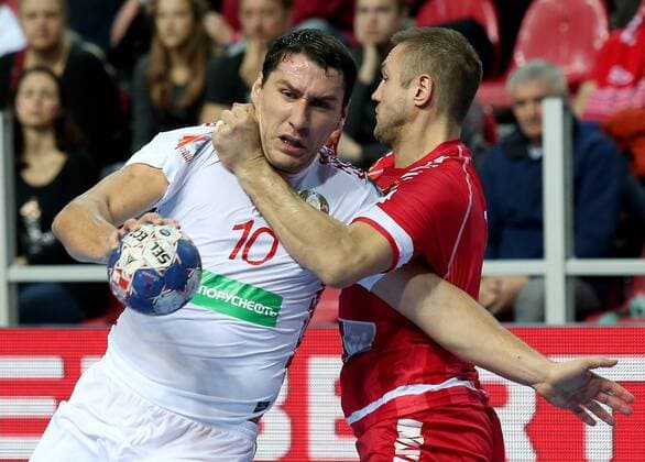 12.01.2018., Croatia, Zatika Sports Hall, Porec - European Handball Championship, Group B, 1st Round, Belarus - Austria. Barys Pukhouski.  IgorxKralj PIXSELL