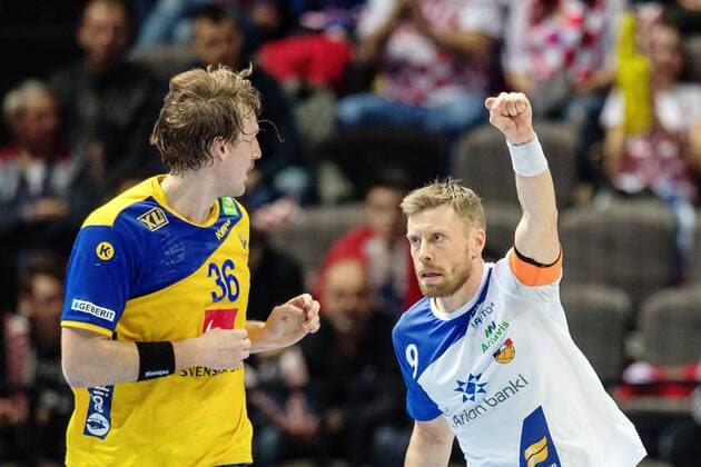 Gudjon Valur Sigurdsson, Iceland 180112 cheering in front of Sweden s Jesper Nielsen during the handball match between Sweden and Iceland during Handball CHAMPIONSHIPS on 12 January 2018 2018 in Split  Copyright: LUDVIGxTHUNMAN BB180112LT071