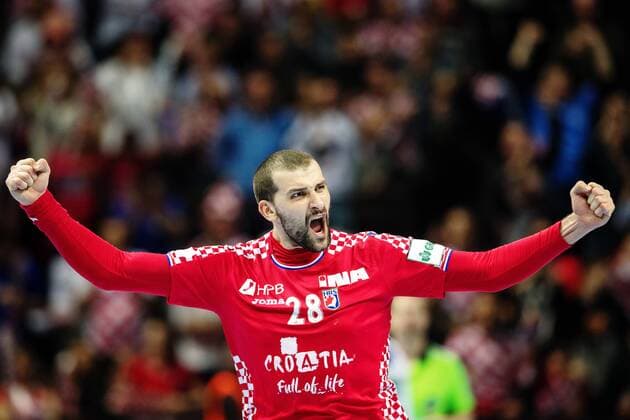 180112 Croatia s Zeljko Musa exults during handball match between Croatia and Serbia in the European Handball CHAMPIONSHIP January 12, 2018 2018 in Split  Copyright: LUDVIGxTHUNMAN BB180112LT128