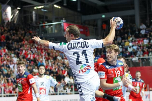 HANDBALL - EHF EURO 2018, FRA vs NOR POREC,CROATIA,12.JAN.18 - HANDBALL - EHF European Championship EM Europameisterschaft group stage, France vs Norway. Image shows Michael Guigou (FRA). GEPAxpictures xMaticxKlansek