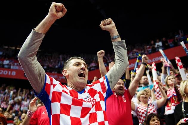180112 a Croatian supporter cheering during handball match between Croatia and Serbia in the European Handball CHAMPIONSHIP January 12, 2018 2018 in Split  Copyright: LUDVIGxTHUNMAN BB180112LT133