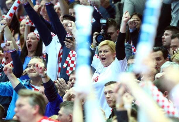 European Handball Championship Group B 1st round Croatia Serbia 12 01 2018 Croatia Spaladium arena in split European Handball Championship Group B 1st round Croatia Serbia President Kolinda Grabar Kitarovic with Jakov Kitarovic nordphoto nph PIXSELL