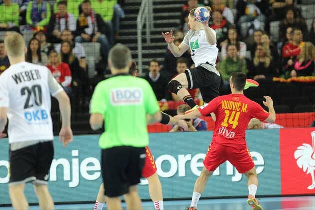 Zagreb, 13 01 2018 - Arena Zagreb hall, 2018 Men s European Championship EM Europameisterschaft Preliminary Round, Group C. Germany (white) - Montenegro (red) 