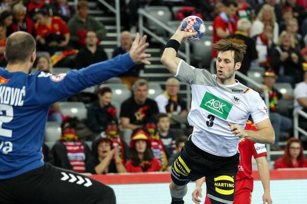HANDBALL - EHF EURO 2018, GER vs MNE ZAGREB,CROATIA,13.JAN.18 - HANDBALL - EHF European Championship EM Europameisterschaft group stage, Germany vs Montenegro. Image shows Mile Mijuskovic (MNE) and Uwe Gensheimer (GER). GEPAxpictures xMaticxKlansek