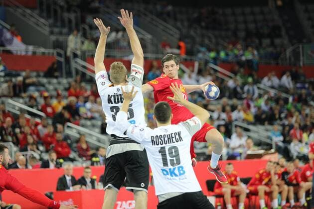 Zagreb, 13 01 2018 - Arena Zagreb hall, 2018 Men s European Championship EM Europameisterschaft Preliminary Round, Group C. Germany (white) - Montenegro (red) 