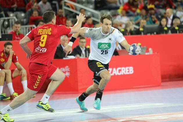 Zagreb, 13 01 2018 - Arena Zagreb hall, 2018 Men s European Championship EM Europameisterschaft Preliminary Round, Group C. Germany (white) - Montenegro (red) HAFNER Kai (25) 