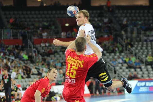 Zagreb, 13 01 2018 - Arena Zagreb hall, 2018 Men s European Championship EM Europameisterschaft Preliminary Round, Group C. Germany (white) - Montenegro (red) DRUX Paul (95) 