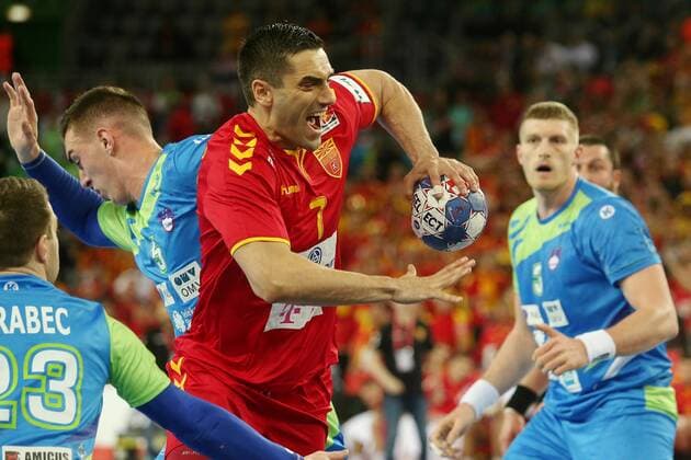 European Handball Championship, Group C, 1st round, Macedonia - Slovenia 13.01.2018., Croatia, Arena Zagreb, Zagreb - European Handball Championship, Group C, 1st round, Macedonia - Slovenia. Lazarov Kiril  DaliborxUrukalovic PIXSELL
