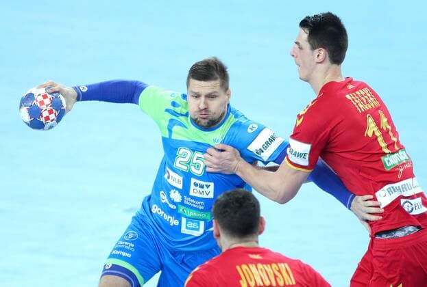 European Handball Championship, Group C, 1st round, Macedonia - Slovenia 13.01.2018., Croatia, Arena Zagreb, Zagreb - European Handball Championship, Group C, 1st round, Macedonia - Slovenia. ZARABEC Miha , Taleski Filip  SanjinxStrukic PIXSELL