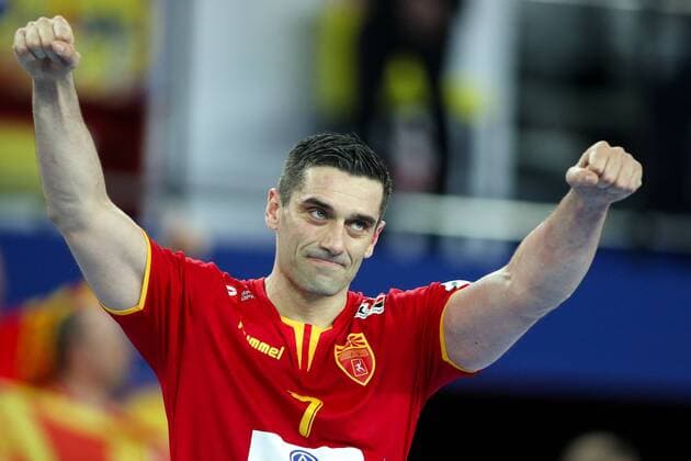 HANDBALL - EHF EURO 2018, MKD vs SLO ZAGREB,CROATIA,13.JAN.18 - HANDBALL - EHF European Championship EM Europameisterschaft group stage, Macedonia vs Slovenia. Image shows the rejoicing of Kiril Lazarov (MKD). GEPAxpictures xMaticxKlansek