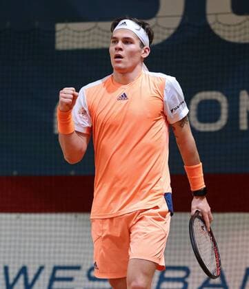 14 01 2018 Schwieberdingen Southwest Bank tennis grand tennis tournament final winner Daniel Masur GER cheers Prix and clenches the fist