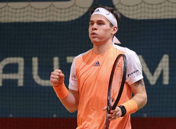 14 01 2018 Schwieberdingen Southwest Bank tennis grand tennis tournament final winner Daniel Masur GER cheers Prix and clenches the fist