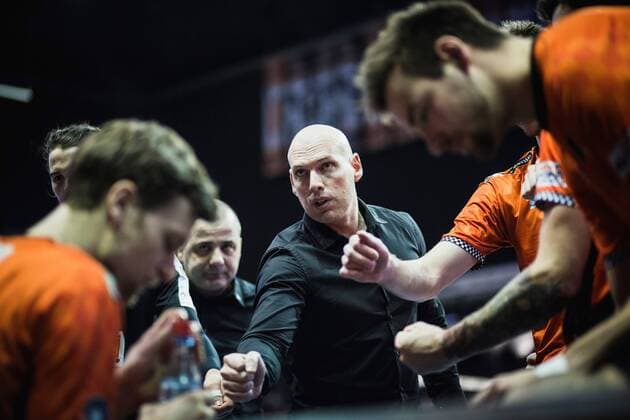 Berlin Germany 14 01 2018 coach Luke Reynolds BR volleys at the game of volleyball between the Berlin Bundesliga recycling volleys and SWD power volleys Düren
