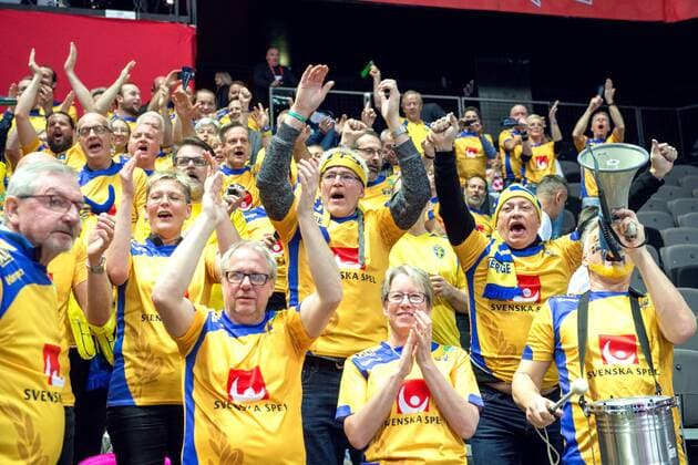 180114 Swedish supporters ahead of the handball match between Serbia and Sweden during Handball CHAMPIONSHIPS January 14, 2018 2018 in Split  Copyright: LUDVIGxTHUNMAN BB180114LT008