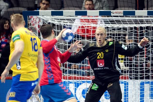 180114 Sweden s malvakt Mikael Appelgren in the handball match between Serbia and Sweden during Handball CHAMPIONSHIPS January 14, 2018 2018 in Split  Copyright: LUDVIGxTHUNMAN BB180114LT012