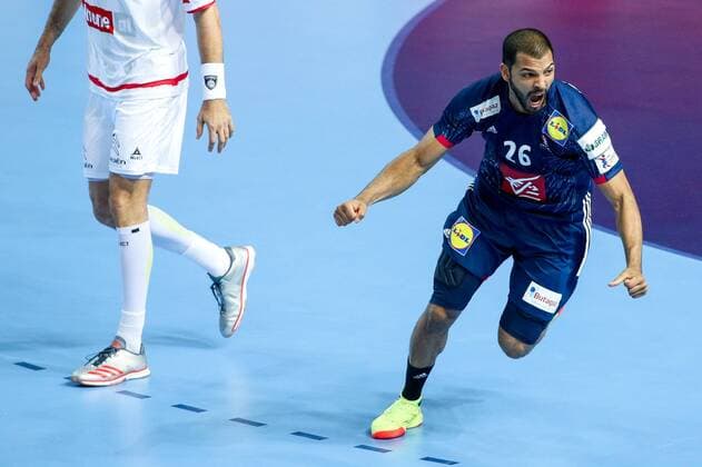 HANDBALL - EHF EURO 2018, AUT vs FRA POREC,CROATIA,14.JAN.18 - HANDBALL - EHF European Championship EM Europameisterschaft group stage, Austria vs France. Image shows the rejoicing of Nicolas Claire (FRA). GEPAxpictures xMaticxKlansek