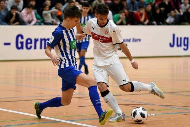Jonas Michelbrink Hertha BSC Jovan Djermanovic VfB Stuttgart Germany Gaildorf sports youth soccer indoor soccer tournament youth Euro Cup 2018 on 14 01 2018 Sports Hall