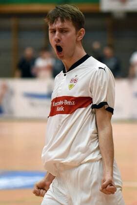 Final VfB Stuttgart vs Hertha BSC 4 2 goal celebration of the goal scorers Maximilian Maier VfB Stuttgart Germany Gaildorf sports youth soccer indoor soccer tournament youth Euro Cup 2018 on 14 01 2018 Sports Hall