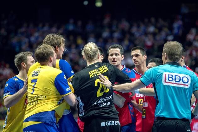 180114 Sveriges malvakt Mikael Appelgren is angry over the handball match between Serbia and Sweden during Handball CHAMPIONSHIPS January 14, 2018 2018 in Split  Copyright: LUDVIGxTHUNMAN BB180114LT064