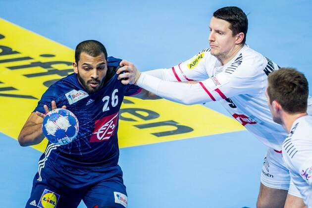14 01 2018 Zatika Sports Centre Porec CRO EHF European Championship men s Austria vs. France Group B in the image Nicolas Claire of Franceâ during the preliminary round group B match of the EHF men s handball European Championship between Austria and France at the Zatika Sports Centre in Porec Croatia on 2 018 01 14 Porec  EX_SPIDA
