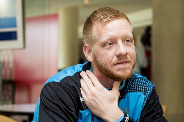 180115 Jim gottfridsson interviewed during a press conference with the Swedish national team handball Handball CHAMPIONSHIP on 15 January 2018 2018 in Split  Copyright: LUDVIGxTHUNMAN BB180115LT013