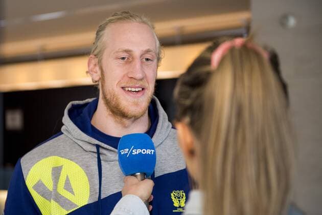 180115 Malvakt Mikael Appelgren is interviewed during a press conference with the Swedish national team handball Handball CHAMPIONSHIP on 15 January 2018 2018 in Split  Copyright: LUDVIGxTHUNMAN BB180115LT015