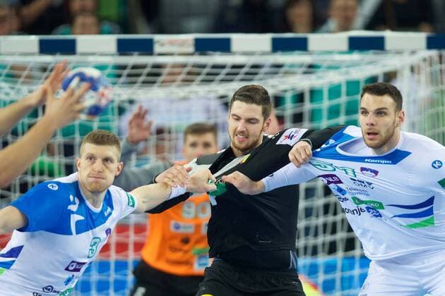 Handball Zagreb 15 01 2018 Championship men s men euro Championships preliminary round Slovenia SLO Germany GER Hendrik Pekeler Germany no. 13 bbslo03Borut Mackovsek Slovenia no. 51 re