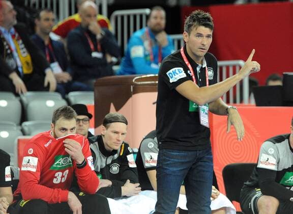 Zagreb Croatia Zagreb arena 15 1 2018 men handball European Championship 2018 Germany vs Slovenia head coach Germany Christian Prokop and links ANDREAS WOLFF THW KIEL Germany