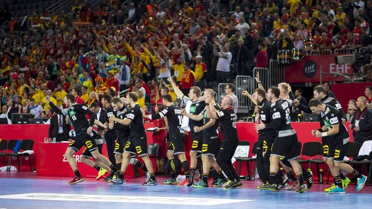 The German team appreciates the decisive penalty goal after video evidence in the last second of Slovenia Germany preliminary handball EHF euro 2018 15 01 18 Zagreb Croatia Zagreb arena Copyright: xAgentur54Gradx xFelixxKoenigx