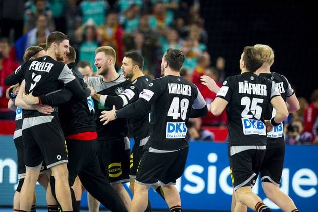 The German team appreciates the decisive penalty goal after video evidence in the last second of Slovenia Germany preliminary handball EHF euro 2018 15 01 18 Zagreb Croatia Zagreb arena Copyright: xAgentur54Gradx xFelixxKoenigx