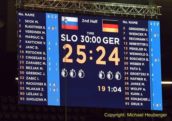 Zagreb Croatia Zagreb arena 15 1 2018 men handball European Championship 2018 Germany vs Slovenia false end korriegert to 25 25 scoreboard