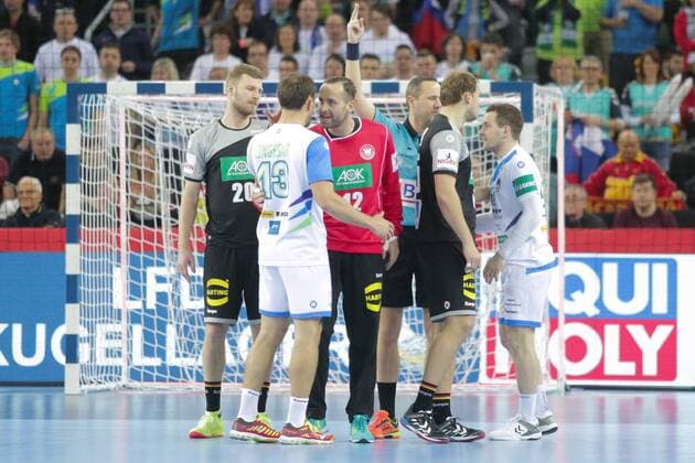 European Handball Championship, Group C, 2nd Round, Slovenia - Germany 15.01.2018., Croatia, Arena, Zagreb - European Handball Championship, Group C, 2nd Round, Slovenia - Germany. Heinevetter Silvio, Weber Philipp, Cingesar Darko.  LukaxStanzl PIXSELL
