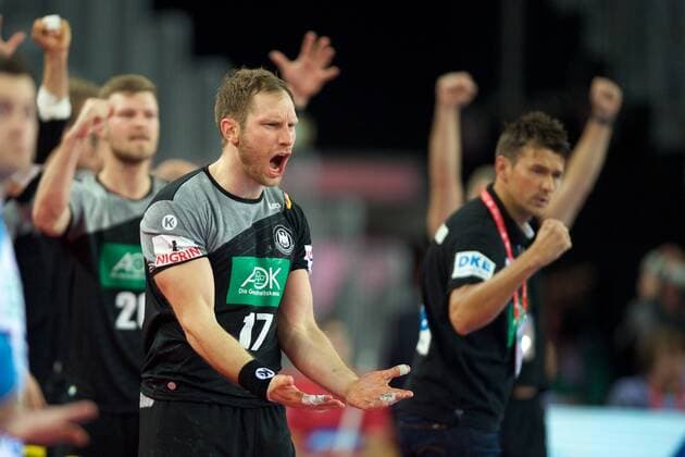Handball Zagreb 15 01 2018 Championship men s men euro Championships preliminary round Slovenia SLO Germany GER Steffen Weinhold Germany No 17 Christian Prokop Germany coach re cheers