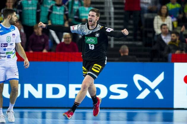 Hendrik Pekeler Nr 13 Germany is pleased with a goal of Slovenia Germany preliminary handball EHF euro 2018 15 01 18 Zagreb Croatia Zagreb arena Copyright: xAgentur54Gradx xFelixxKoenigx