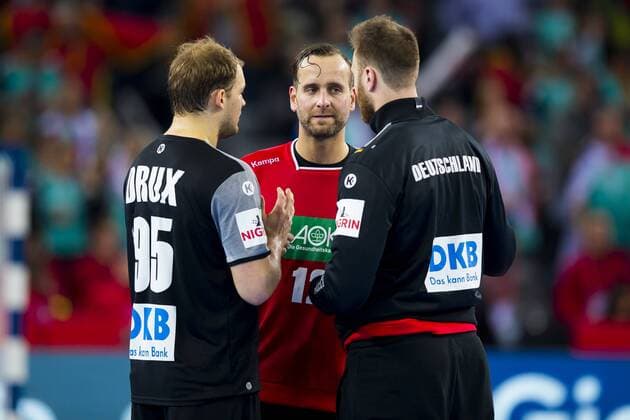 Paul Drux Nr 95 Germany goalkeeper Silvio Hamad Nr 12 Germany and goalkeeper of Andreas Wolff Nr 33 Germany after the regular play Slovenia Germany preliminary handball EHF euro 2018 15 01 18 Zagreb Croatia Zagreb arena Copyright: xAgentur54Gradx xFelixxKoenigx
